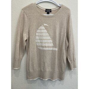 LANDS' END Sail Boat Nautical Supima Cotton Pullover Sweater Beige Size Large